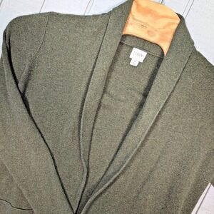 J Crew Open Cardigan Sweater Womens S Green Merino Wool‎ Blend Pockets Shawl